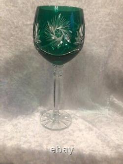 Set Of 6 Emerald Green Starburst Crystal Wine Glasses In Original Box