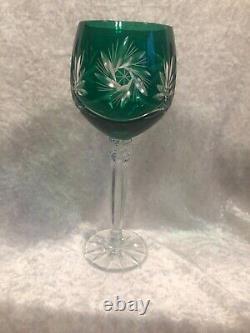 Set Of 6 Emerald Green Starburst Crystal Wine Glasses In Original Box