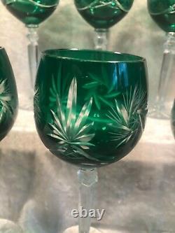 Set Of 6 Emerald Green Starburst Crystal Wine Glasses In Original Box