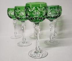 Set Of 6 Green Emerald Stars Of Midnight Crystal Wine Glasses Franklin Mint