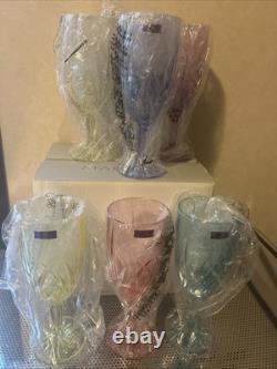 Set Of 6 Marquis by Waterford Brookside Pastel Wine Goblet Crystal Glasses