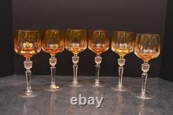 Set Of 6 Nachtmann Amber Cut To Clear 8 Hock Wine Glasses goblets W BOXES