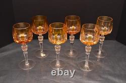 Set Of 6 Nachtmann Amber Cut To Clear 8 Hock Wine Glasses goblets W BOXES