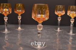 Set Of 6 Nachtmann Amber Cut To Clear 8 Hock Wine Glasses goblets W BOXES