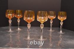 Set Of 6 Nachtmann Amber Cut To Clear 8 Hock Wine Glasses goblets W BOXES