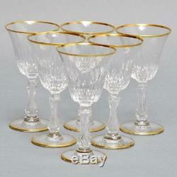 Set Of(6) Saint Louis Crystal Wine Glasses Vertical Cuts & Gold Rim