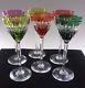 Set Of 6 Val St Lambert Overrlay Cut Crystal Hock Wine Glasses
