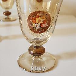 Set Of 6 Vintage J PREZIOSI LAVORATO A MANO Crystal Wine Glasses Gold Trim