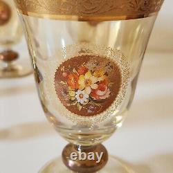 Set Of 6 Vintage J PREZIOSI LAVORATO A MANO Crystal Wine Glasses Gold Trim