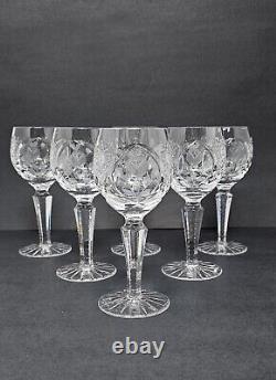 Set Of 6 Vintage Sears Country Rose Etched Gray Cut Crystal Wine Glasses