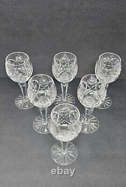 Set Of 6 Vintage Sears Country Rose Etched Gray Cut Crystal Wine Glasses