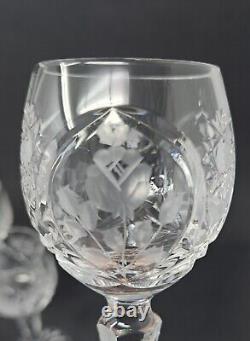 Set Of 6 Vintage Sears Country Rose Etched Gray Cut Crystal Wine Glasses