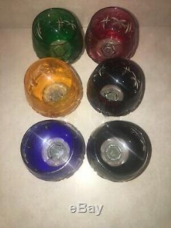 Set Of 7 Good Quality Bohemian Color Flashed Cut Crystal Hock Wine Glasses
