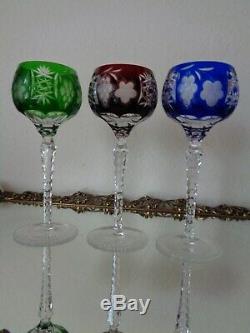 Set Of 8 Ajka Marsala Cut To Cler Crystal Wine Goblet Glasses 8 1/4 Tall