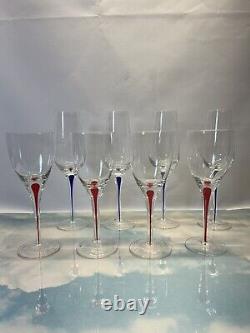 Set Of 8 Stunning Swedish Orrefors Crystal Intermezzo Wine Mouth Blown Red Blue