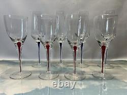 Set Of 8 Stunning Swedish Orrefors Crystal Intermezzo Wine Mouth Blown Red Blue