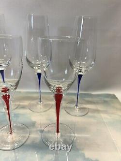 Set Of 8 Stunning Swedish Orrefors Crystal Intermezzo Wine Mouth Blown Red Blue