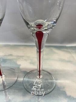 Set Of 8 Stunning Swedish Orrefors Crystal Intermezzo Wine Mouth Blown Red Blue