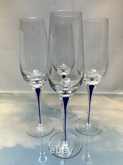 Set Of 8 Stunning Swedish Orrefors Crystal Intermezzo Wine Mouth Blown Red Blue