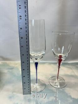 Set Of 8 Stunning Swedish Orrefors Crystal Intermezzo Wine Mouth Blown Red Blue