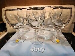 Set Of 8 TIFFIN Crystal Wine Glasses WithPlatinum Rims & Elegant Designed Stems