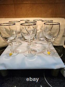 Set Of 8 TIFFIN Crystal Wine Glasses WithPlatinum Rims & Elegant Designed Stems