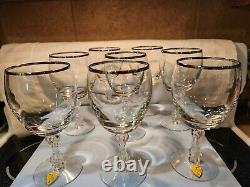 Set Of 8 TIFFIN Crystal Wine Glasses WithPlatinum Rims & Elegant Designed Stems