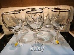 Set Of 8 TIFFIN Crystal Wine Glasses WithPlatinum Rims & Elegant Designed Stems