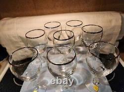 Set Of 8 TIFFIN Crystal Wine Glasses WithPlatinum Rims & Elegant Designed Stems