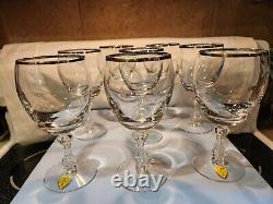 Set Of 8 TIFFIN Crystal Wine Glasses WithPlatinum Rims & Elegant Designed Stems