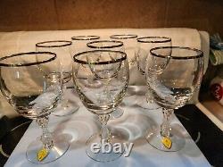 Set Of 8 TIFFIN Crystal Wine Glasses WithPlatinum Rims & Elegant Designed Stems