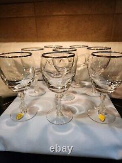 Set Of 8 TIFFIN Crystal Wine Glasses WithPlatinum Rims & Elegant Designed Stems