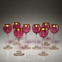 Set Of (8) Vintage Gilt Cranberry Crystal Hock Wine Glasses, 8