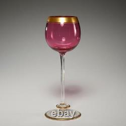 Set Of (8) Vintage Gilt Cranberry Crystal Hock Wine Glasses, 8