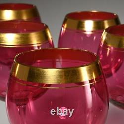 Set Of (8) Vintage Gilt Cranberry Crystal Hock Wine Glasses, 8