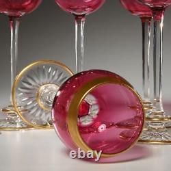 Set Of (8) Vintage Gilt Cranberry Crystal Hock Wine Glasses, 8