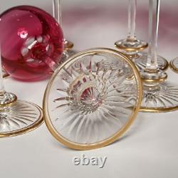 Set Of (8) Vintage Gilt Cranberry Crystal Hock Wine Glasses, 8