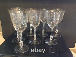 Set Of 8 Vintage Tiffin-Franciscan Etched Wine Glasses 7-5/8