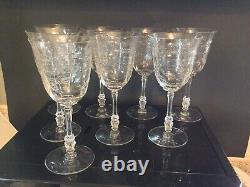 Set Of 8 Vintage Tiffin-Franciscan Etched Wine Glasses 7-5/8