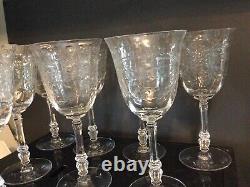 Set Of 8 Vintage Tiffin-Franciscan Etched Wine Glasses 7-5/8