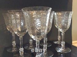 Set Of 8 Vintage Tiffin-Franciscan Etched Wine Glasses 7-5/8