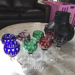 Set Of EIGHT Hungarian AJKA Crystal cut to clear King Louis Wine Hocks Stems