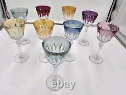 Set Of Nine Colored Wine Glasses, Crystal, Heavy, Multi-colored