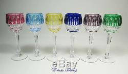 Set Of Six (6) Faberge Xenia Imperial Crystal Wine Glasses Goblets Jewel Tones