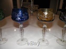 Set Of Six (6) Vintage Czech Bohemian Cut To Clear Crystal Wine Glasses 8 Tall