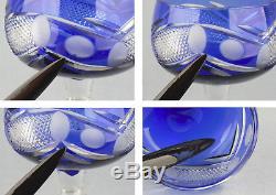Set Of Six Crystal Cut To Clear Cobalt Blue Wine Glasses Bohemian / Czech