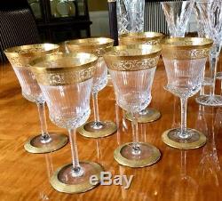 Set Six (6) ST LOUIS Crystal THISTLE 7 Gold Continental Goblets Wine Glasses
