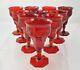 Set of 10 Ruby Red Mckee Rock Crystal 6 1/2 Tall Water Wine Goblets 1920s