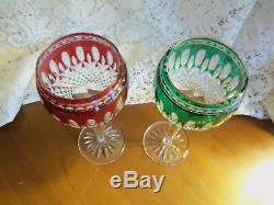 Set of 12 Red & Green Waterford Clarendon Cut to Clear Crystal Wine Hockssigned