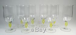 Set of 14 Blown Crystal Wine Glasses and Goblets with Yellow Leaf Stems